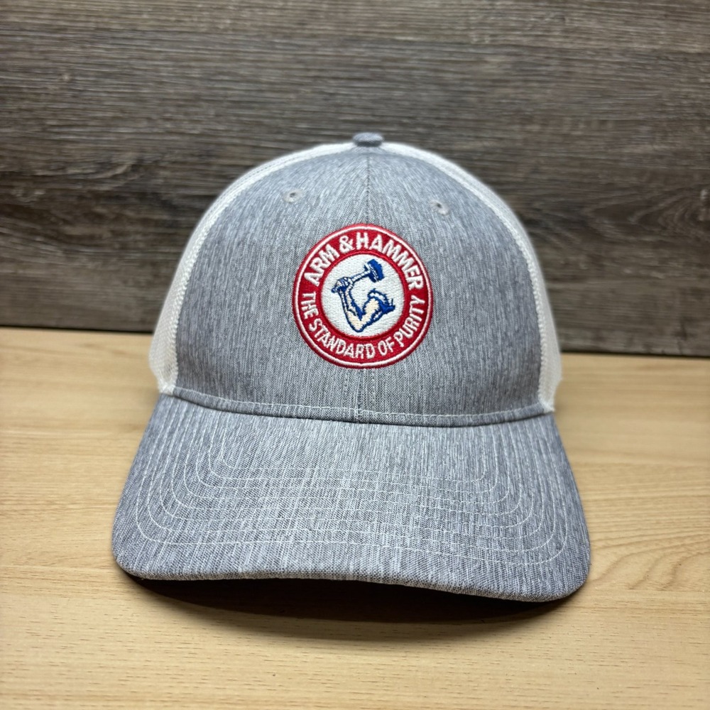 Arm & Hammer Hat Cap Snap Back Gray White Trucker Mesh Advertising Promo Ahead